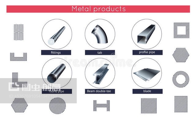 滾動金屬產品矢量圖標集Rolled metal products vector icons set